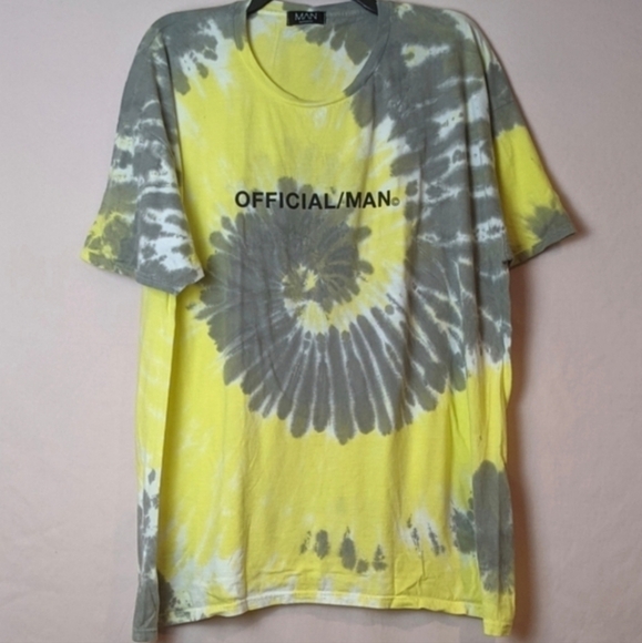 Boohoo Man Official Yellow and Gray Swirl Tie Dye Short Sleeve Tee size XXL - Picture 1 of 7